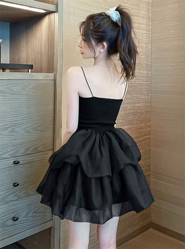 Pretty Girl Layered Gauze Fluffy Splicing Straps Dress 5