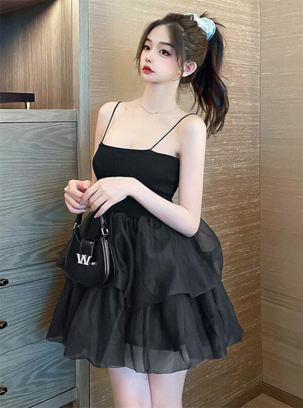 Pretty Girl Layered Gauze Fluffy Splicing Straps Dress 4