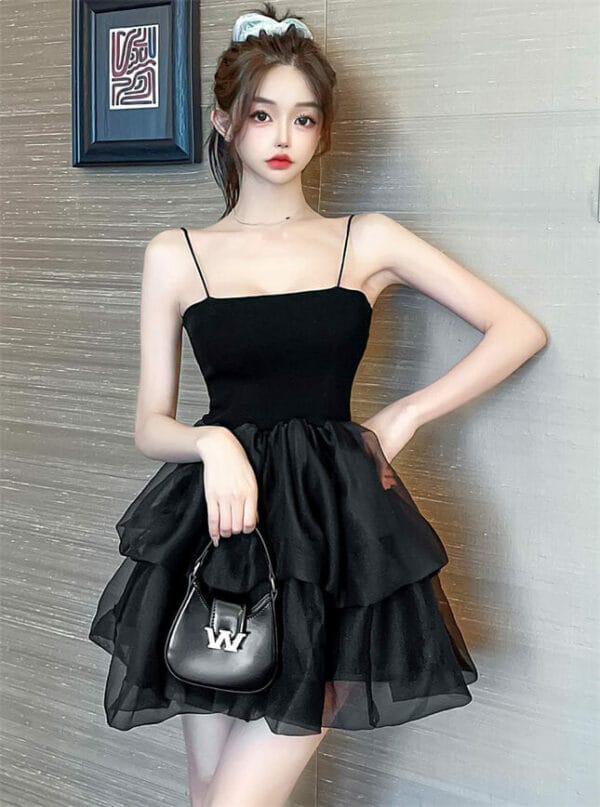 Pretty Girl Layered Gauze Fluffy Splicing Straps Dress 1