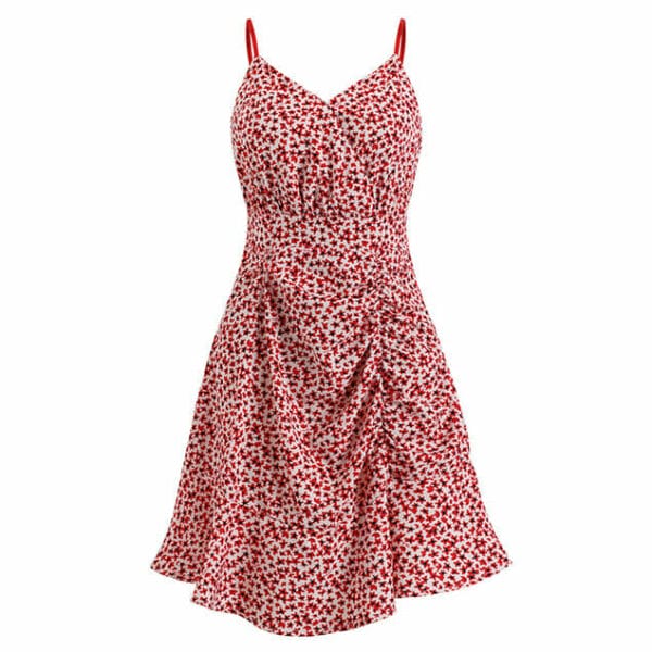 Pretty Girlish Mini Flowers Pleated Flouncing Straps Dress 5