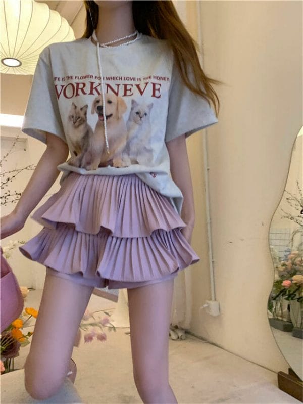 Pretty Girls Printings Cotton Tee with Pleated Layered Skirt 5
