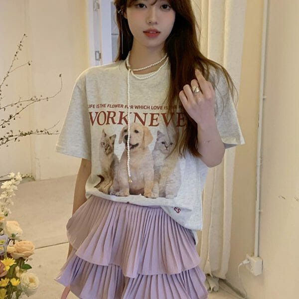 Pretty Girls Printings Cotton Tee with Pleated Layered Skirt 9