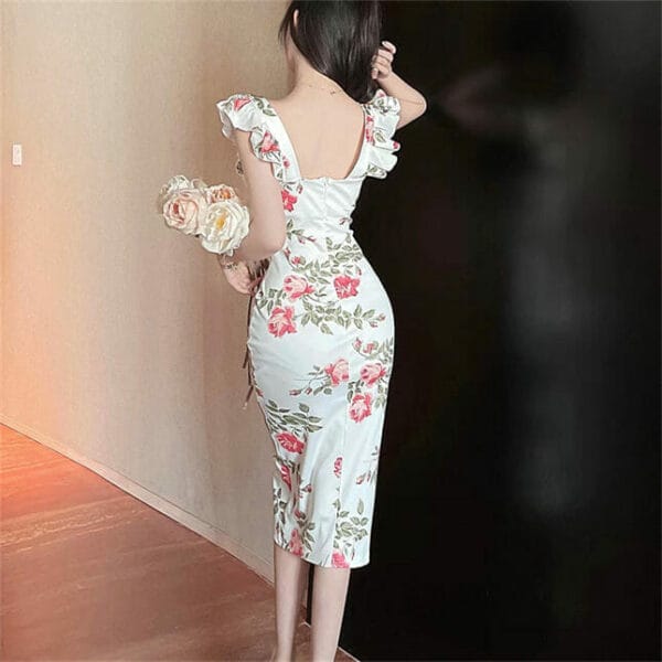 Pretty High Waist Flowers Split Slim Tank Dress 5