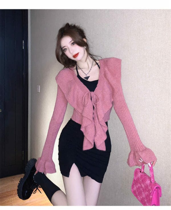 Pretty Korea 2 Colors Flouncing Sweater with Pleated Straps Dress 3