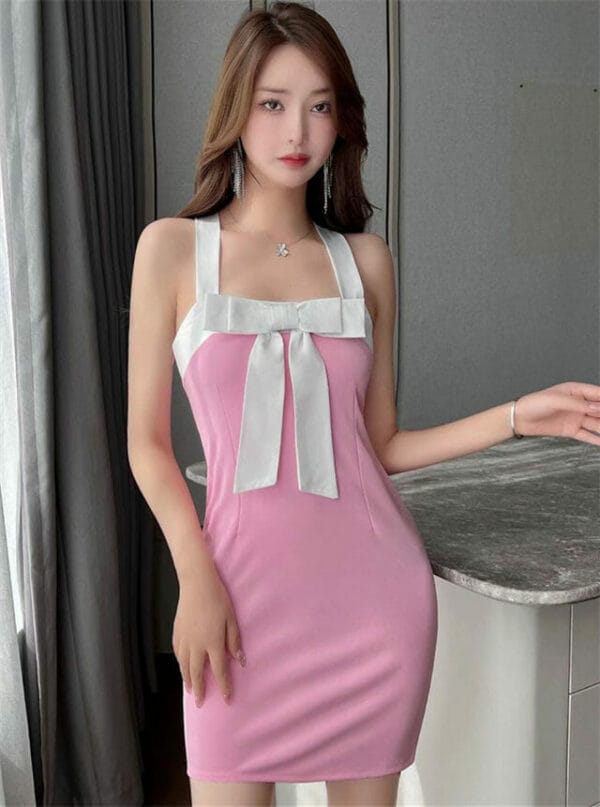 Pretty Korea 3 Colors Bowknot Straps Skinny Dress 1