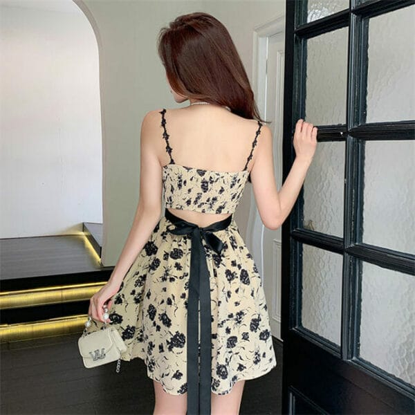 Pretty Korea Backless Bowknot Flowers Straps A-line Dress 5