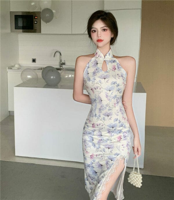 Pretty Korea Lace Split Flowers Off Shoulder Bodycon Dress 3