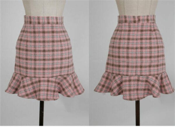 Pretty Lady Boat Neck Knitting Tops with Plaids Fishtail Skirt 6