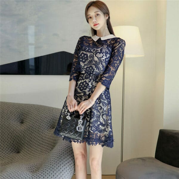Pretty Lady Doll Collar Lace Blouse with Straps A-line Dress 3