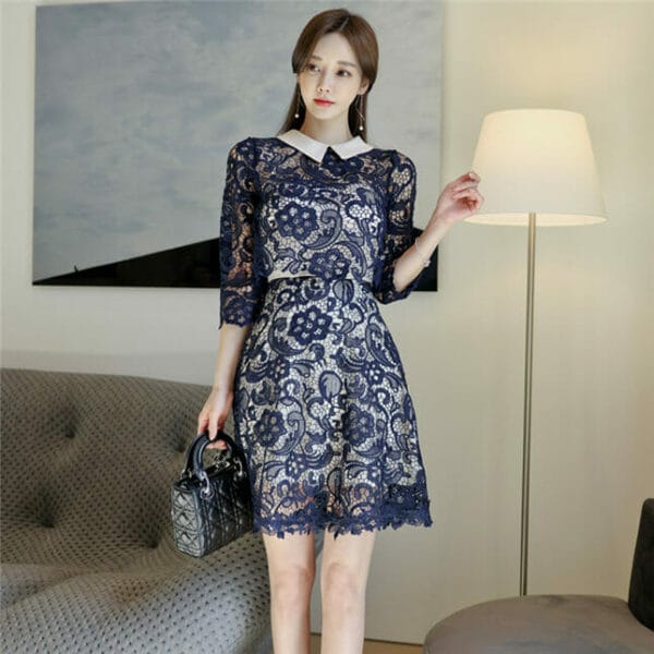 Pretty Lady Doll Collar Lace Blouse with Straps A-line Dress 2