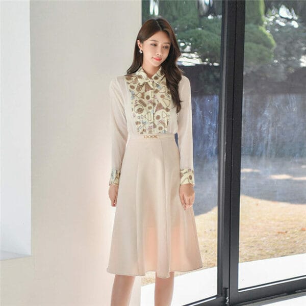 Pretty Lady Flowers Blouse with Flouncing A-line Skirt 2