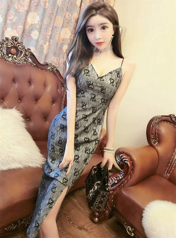 Pretty Lady V-neck Lace Flowers Straps Slim Dress 1