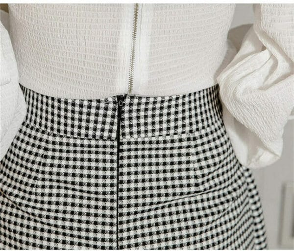 Pretty New Puff Sleeve Wraps Blouse with Houndstooth Skirt 6