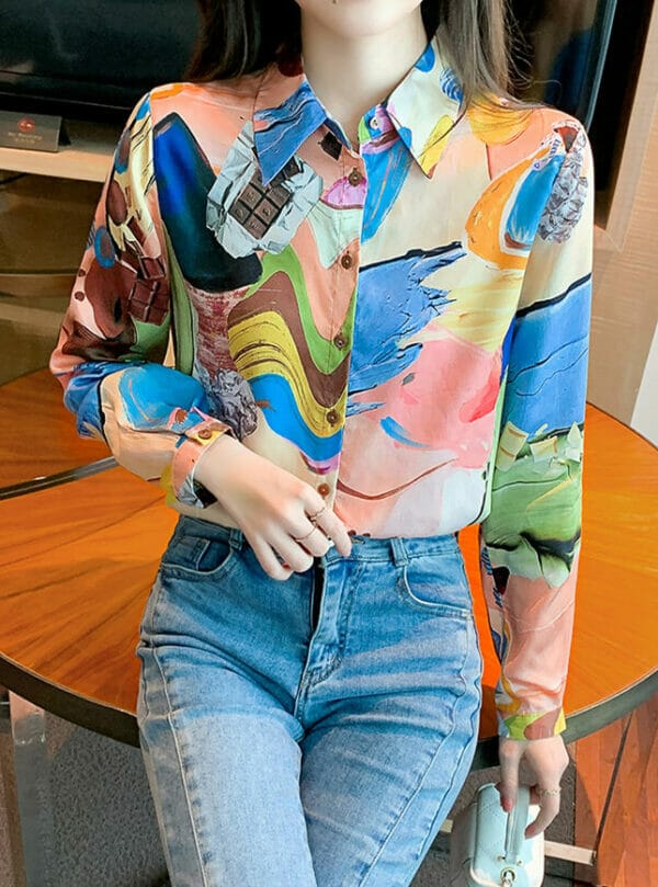 Pretty Scrawls Printings Long Sleeve Blouse 1