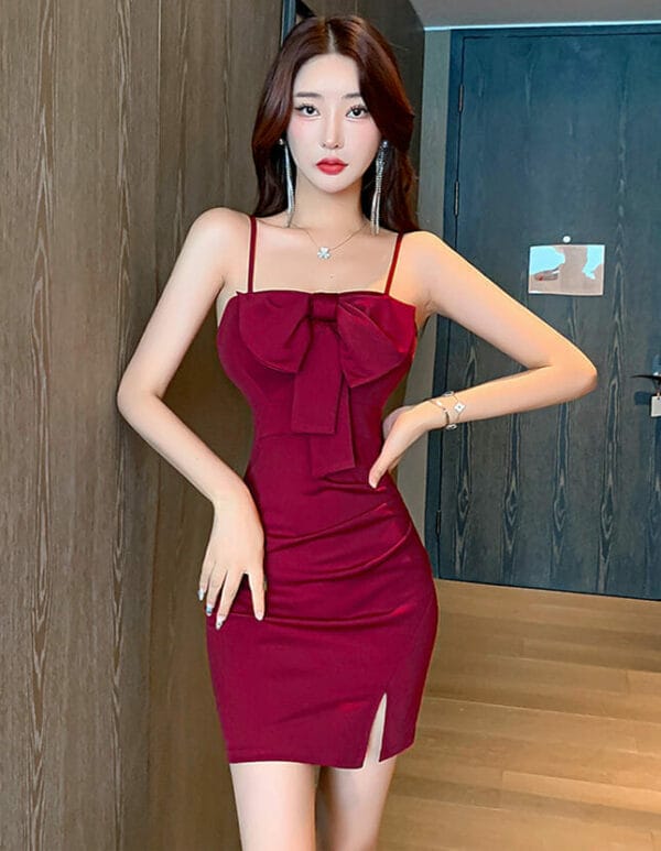 Pretty Sexy 3 Colors Bowknot Bust Straps Bodycon Dress 5
