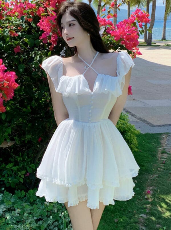 Pretty Summer 2 Colors Flouncing Fluffy Gauze Dress 1