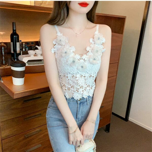 Pretty Summer Beads Flowers V-neck Lace Short Camisole 2