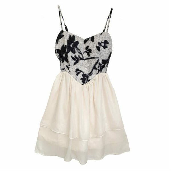 Pretty Summer Ink Flowers Splicing Fluffy Straps Dress 5