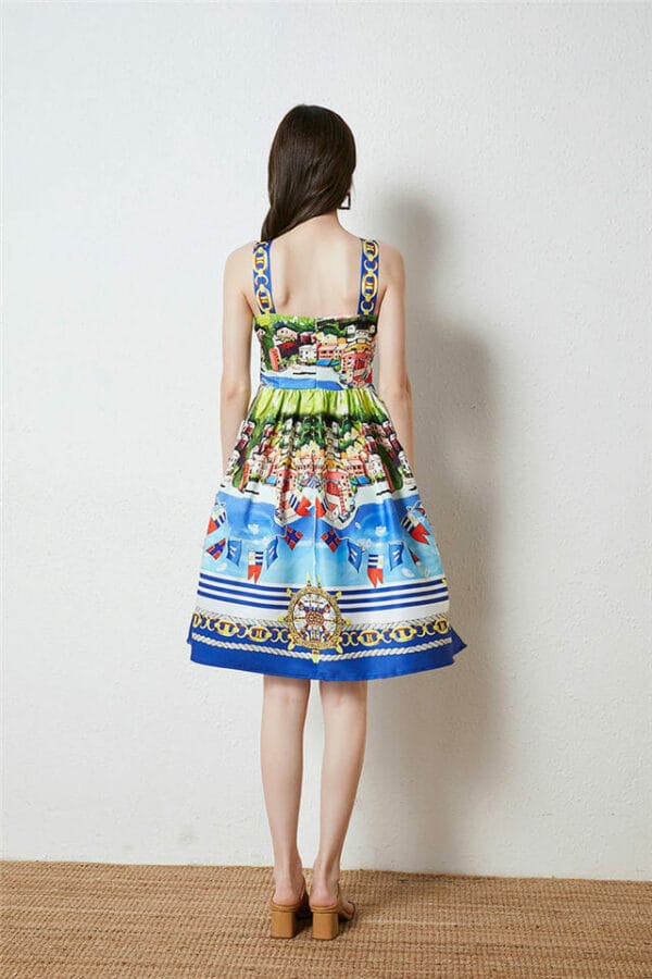 Pretty Summer Village Printings Straps A-line Dress 5