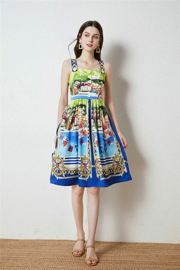 Pretty Summer Village Printings Straps A-line Dress 2