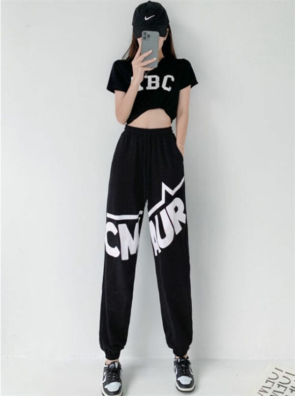 Punk Fashion Loosen T-shirt with Elastic Waist Harem Pants 1