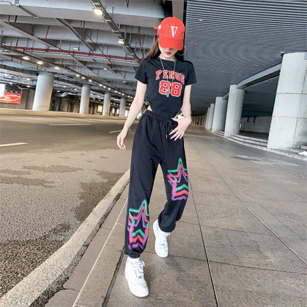 Punk Style Letters Printings T-shirt with Harem Pants 5