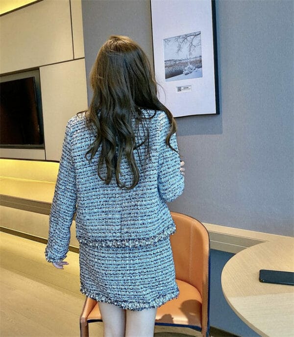 Quality Fashion 2 Colors Beads Tweed Jacket with Short Skirt 6