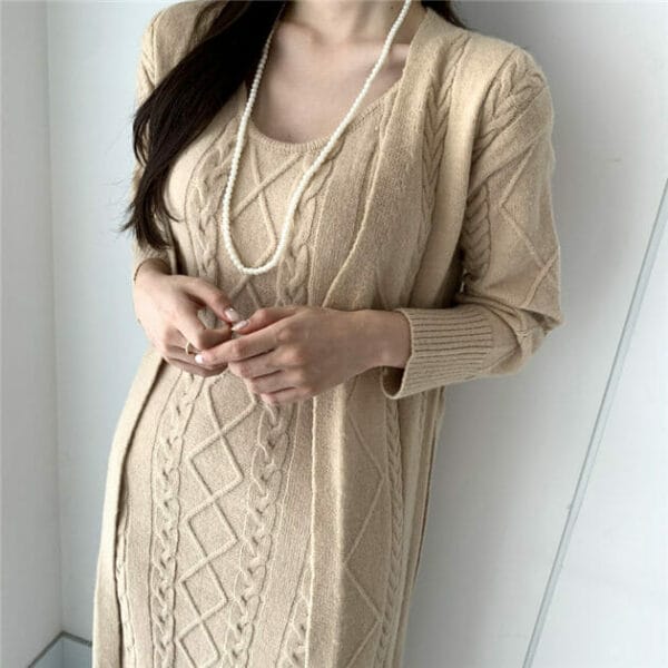Quality Fashion 3 Colors Knitting Long Coat with Twisted Dress 6