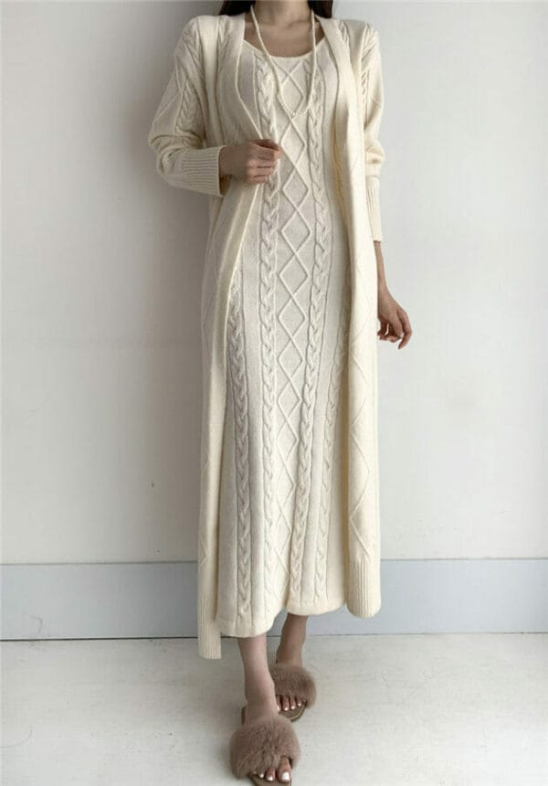 Quality Fashion 3 Colors Knitting Long Coat with Twisted Dress 3