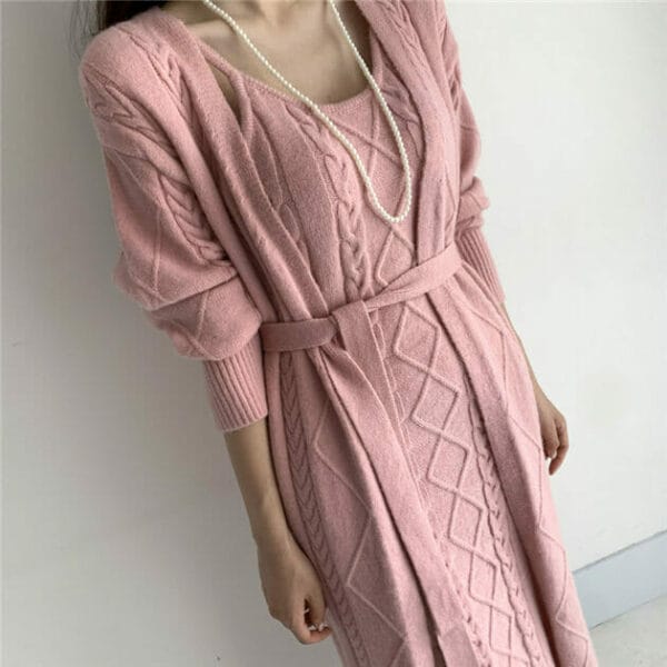 Quality Fashion 3 Colors Knitting Long Coat with Twisted Dress 2