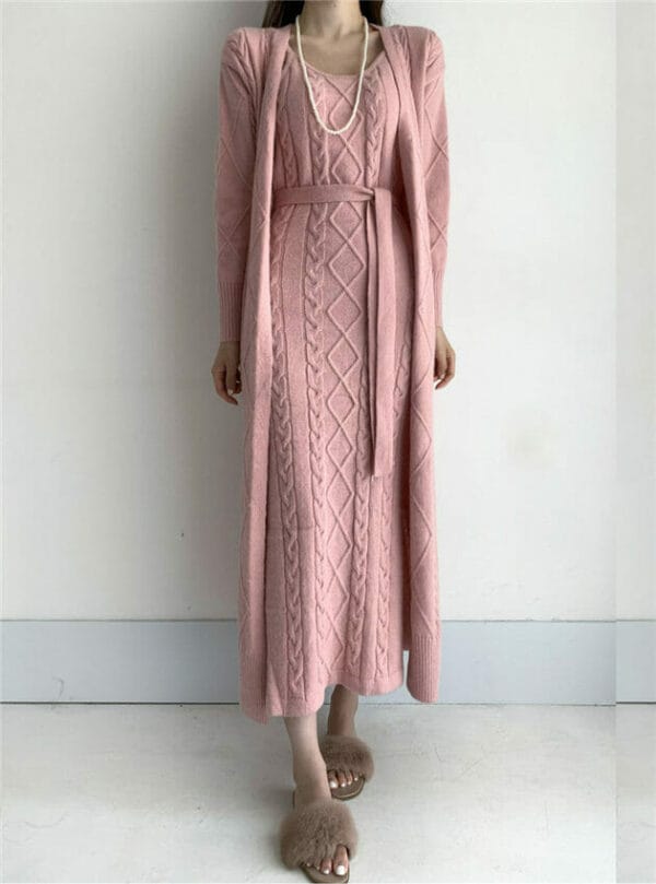 Quality Fashion 3 Colors Knitting Long Coat with Twisted Dress 1