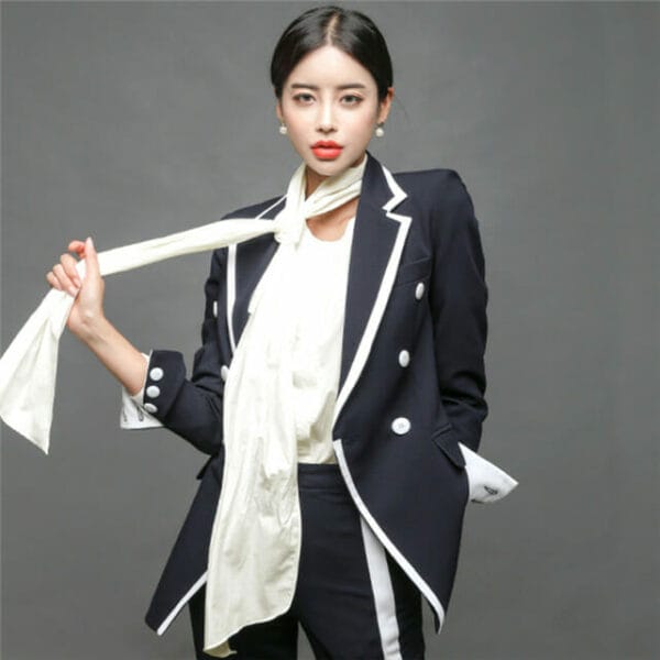 Quality Fashion Double-breasted Long Jacket with Straight Pants 4