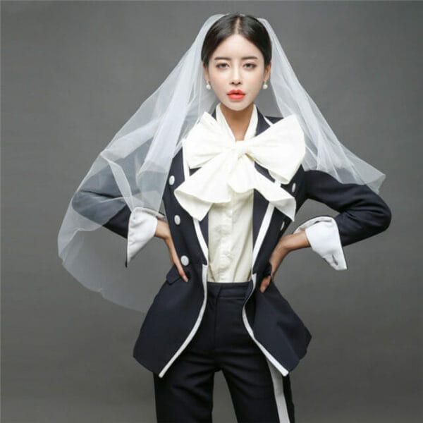 Quality Fashion Double-breasted Long Jacket with Straight Pants 2