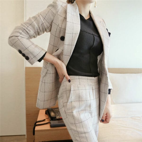 Quality Fashion Double-breasted Tailored Collar Plaids Long Suits 3