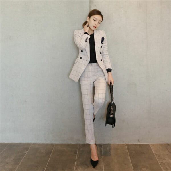 Quality Fashion Double-breasted Tailored Collar Plaids Long Suits 2