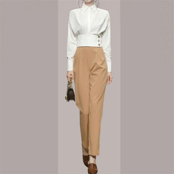 Quality Fashion Fitted Waist Blouse with Slim Long Pants 5