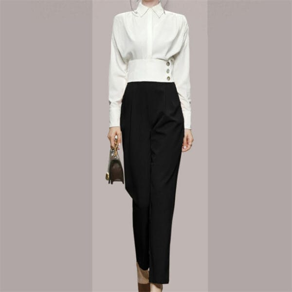 Quality Fashion Fitted Waist Blouse with Slim Long Pants 4