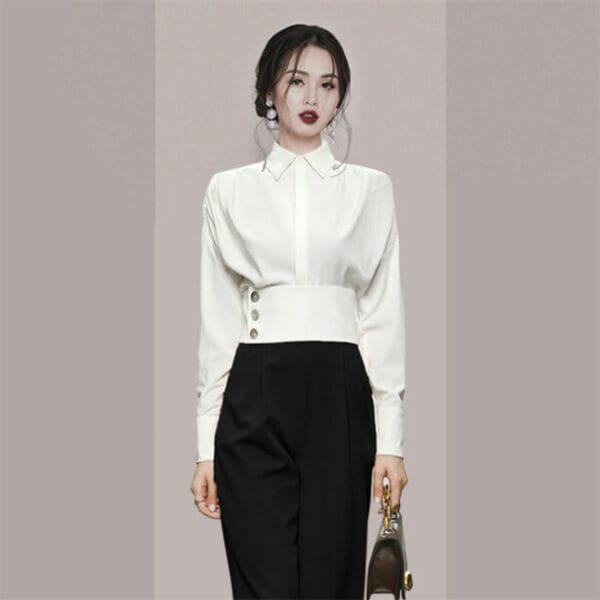 Quality Fashion Fitted Waist Blouse with Slim Long Pants 3