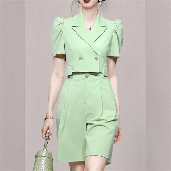 Quality Fashion Puff Sleeve Short Blouse with Fifth Pants 6