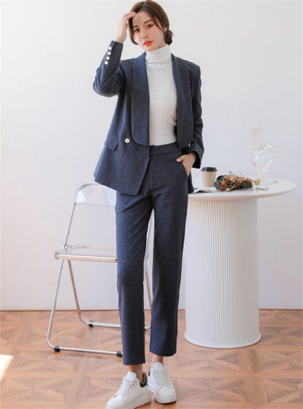 Quality Fashion Shawl Collar Woolen Jacket with Long Pants 1