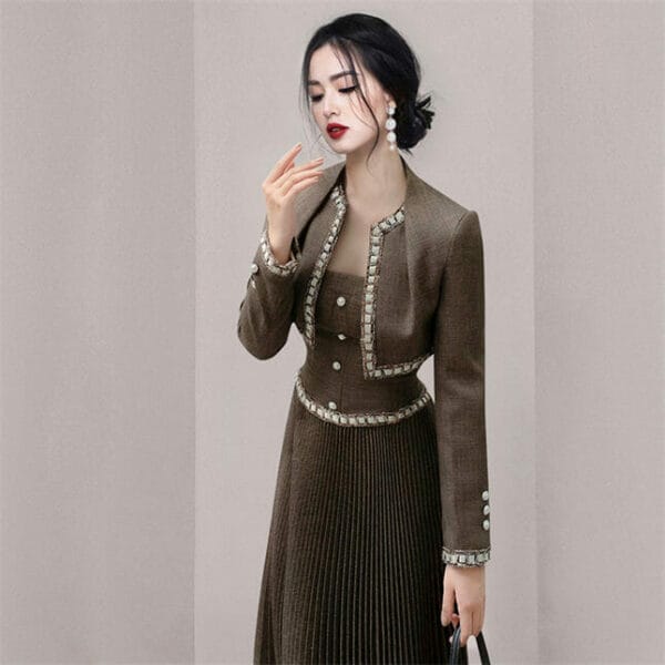 Quality Fashion Shirt Jacket with Pleated Straps Long Dress 3