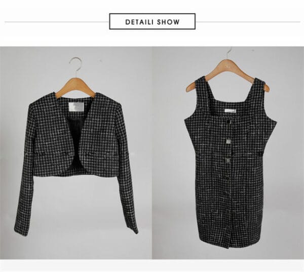 Quality Fashion Short Jacket with Single-breasted Tweed Dress 6