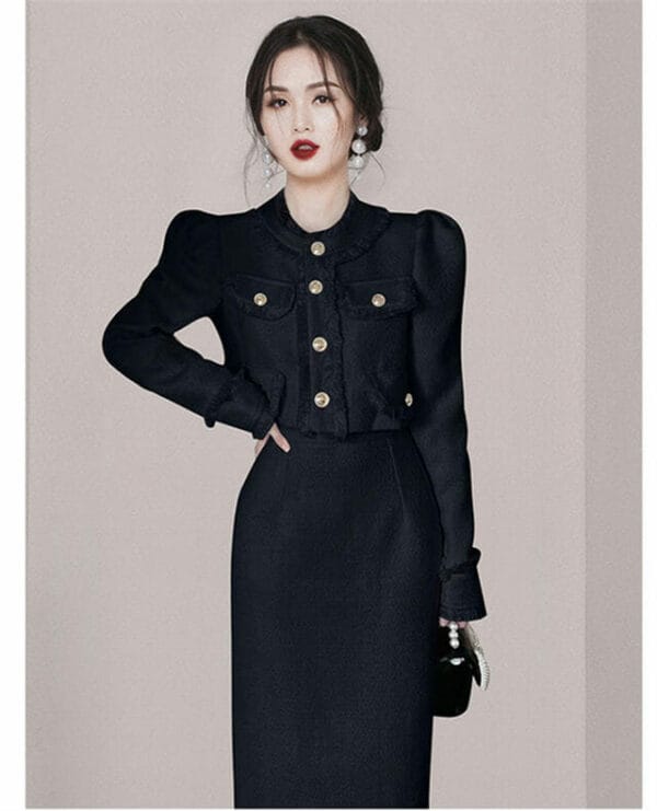 Quality Fashion Single-breasted Woolen Coat with Long Skirt 4