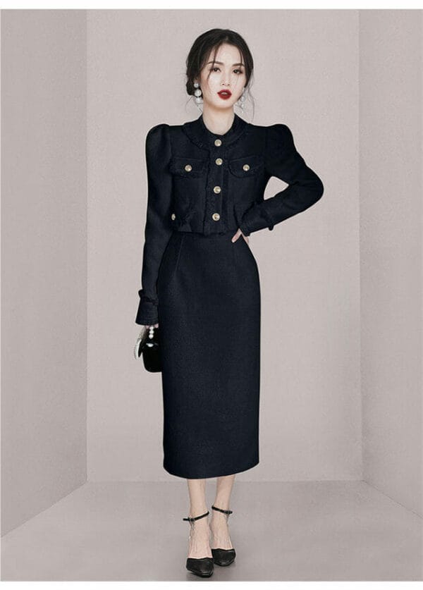 Quality Fashion Single-breasted Woolen Coat with Long Skirt 3
