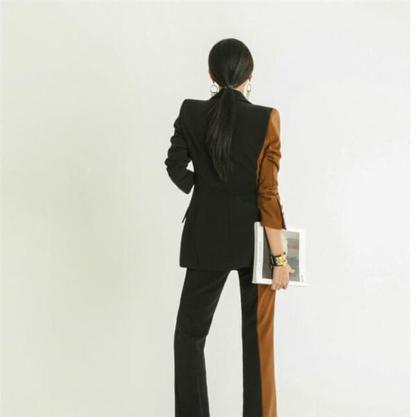 Quality New Color Block Tailored Collar Long Suits 5