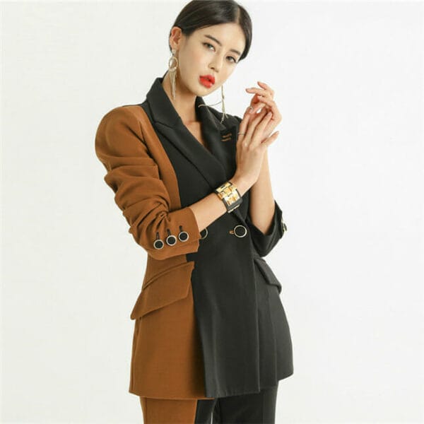 Quality New Color Block Tailored Collar Long Suits 3
