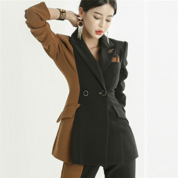 Quality New Color Block Tailored Collar Long Suits 2