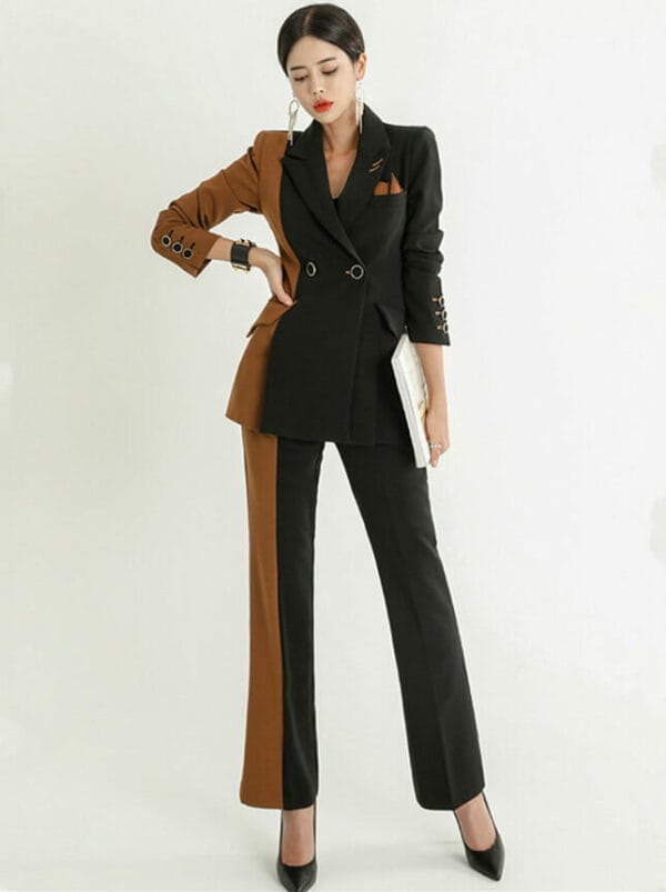 Quality New Color Block Tailored Collar Long Suits 1