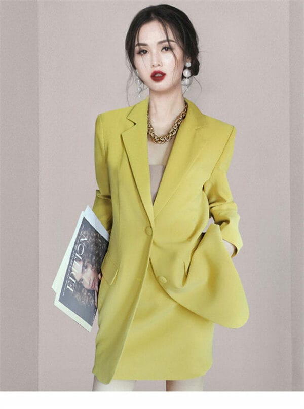 Quality New Tailored Collar Loosen Long Coat with Slim Skirt 1