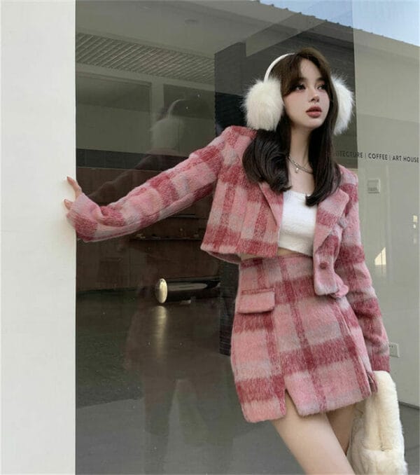 Quality New Tailored Collar Plaids Thick Woolen Dress Set 5